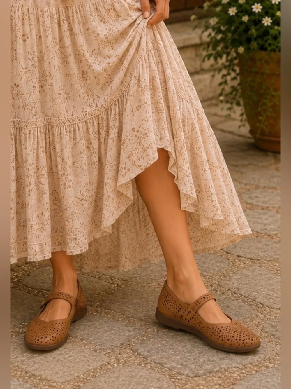 OluKai Nene Perf Mary Jane Flats Brown Perforated Leather w Asymmetrical Strap 8